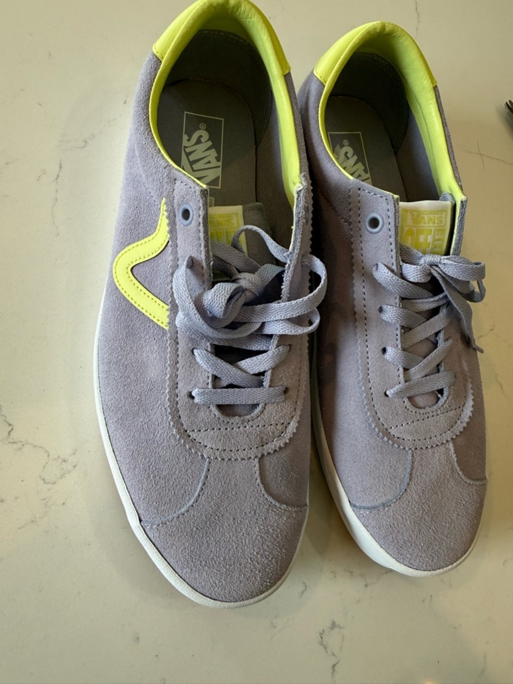 Sold - Vans Men’s lavender Suede Sneakers with Neon Yellow Accents